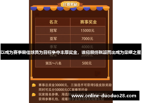 以成为赛事最佳球员为目标争夺丰厚奖金，谁将最终脱颖而出成为荣耀之星